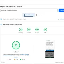 Anteprima PageSpeed mobile sito La Ogni Pratica, prestazioni 95, accessibilità 100, best practice 100, SEO 100